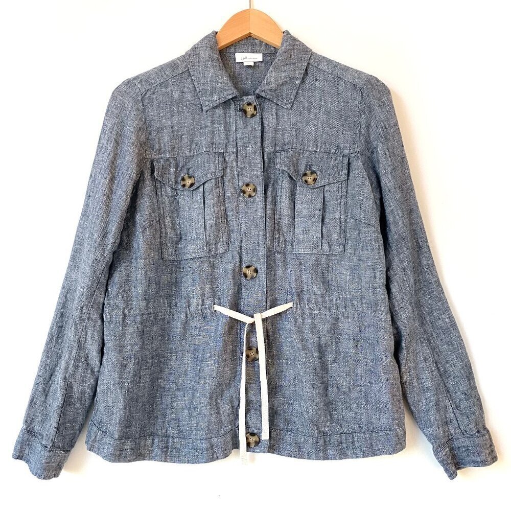 J. Jill Love Linen Chambray Utility Tie Waist Linen Jacket XS